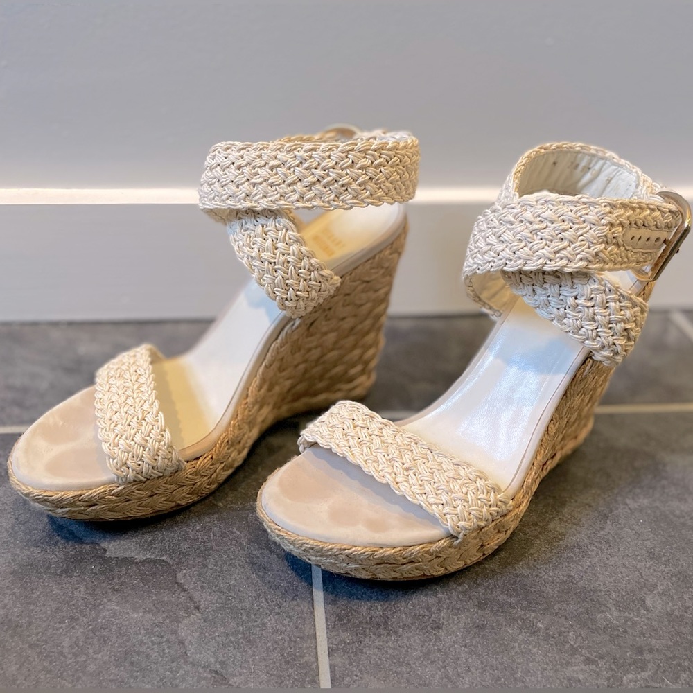 Stuart Weitzman Size 8.5 Woven Espadrille Wedge Sandals